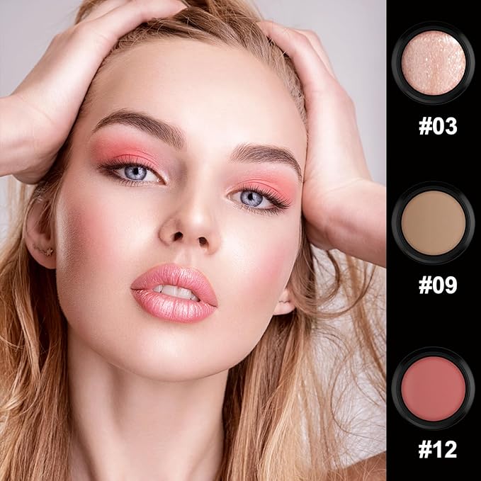 3 Pcs Cream Contour Stick Makeup Kit, Shades with Highlighter, Blush and Bronzer Contour Stick for Sculpt the Cheeks, Waterproof, Matte & Dewy Finish (Fair-Light,#03+#09+#12)