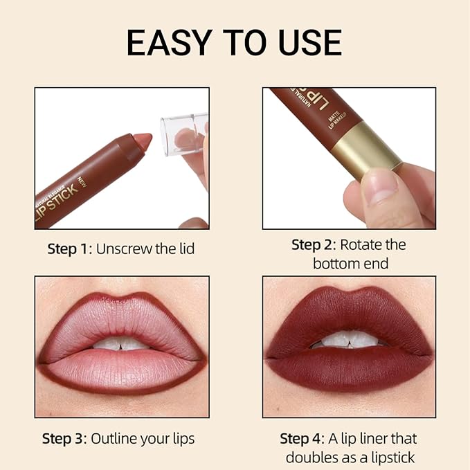 Erinde Matte Lipstick Lip Liner Crayon for Women, 24 Hour Lipstick Lip Liner Pencil, Neutral Lip Stick Lipliner Waterproof Long Lasting Smudge Proof, Vegan & Cruelty-Free, 02 Coral Pink
