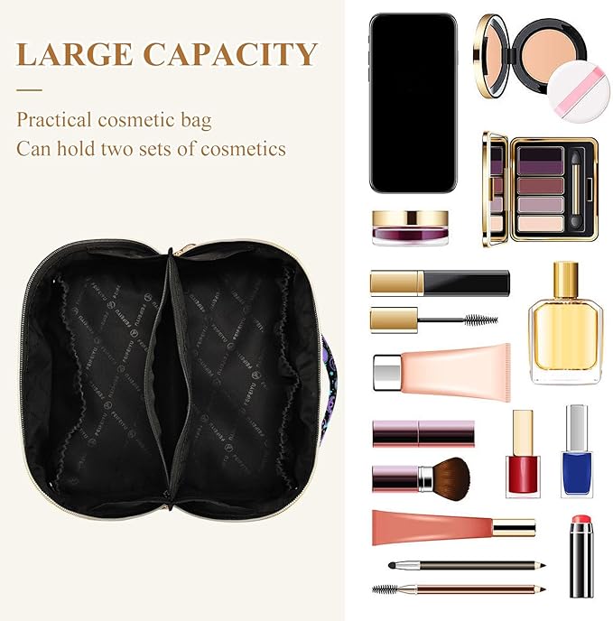 Makeup Organizer Bag, Stars Purple Skulls Travel Makeup Bags Makeup Vanity Case Large Capacity Rhombus Cosmetic Toiletry Bag for Girl Women Ladies