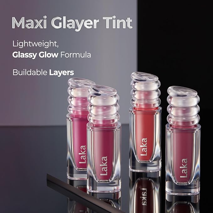 Laka Maxi Glayer Tint 3.8g/0.13oz., Glass Layer of Gloss, Ultra Glow & Vivid Layerable Pigments, High Shine Lip Oil, K-Beauty (#614 Lady)