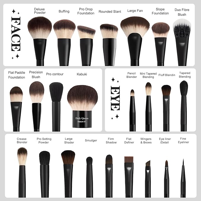 25 pcs Makeup Brush Set Holder Black Professional Kabuki Powder Concealers Eye shadows Blush Eyeliner Eyebrow Contour Eye blending Brushes (25pcs brush with holder)