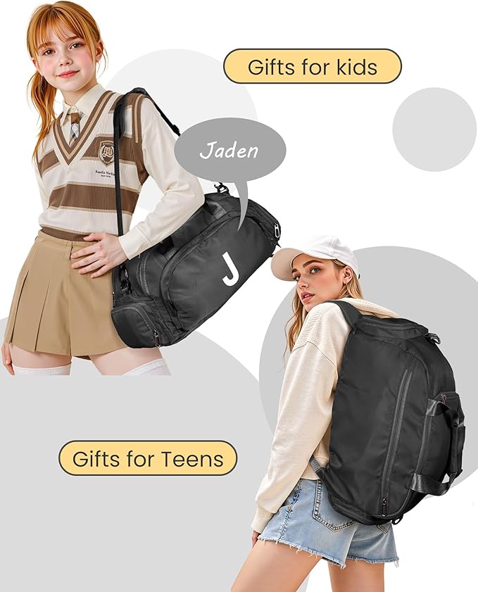 13 14 15 16 17 18 Year Old Boys Birthday Gifts, Initial Gym Bags with Shoe Compartment, Dance Bag for Girls, Monogram Kid Overnight Bags, Stocking Stuffers for Teen Girl (Letter S)