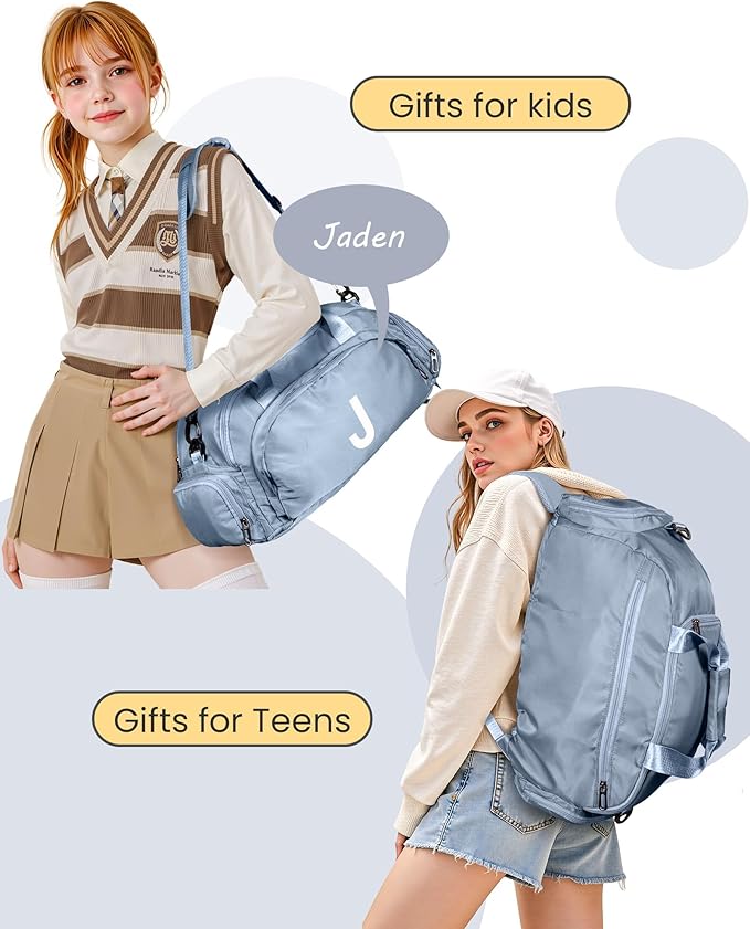 Birthday Gifts for 3 4 5 6 7 8 9 10 11 12 13 Year Olds Kids, Initial Gym Bags with Shoe Compartment, Dance Bag for Girls, Kid Overnight Bags, Small Travel Duffle Tote (Letter K)