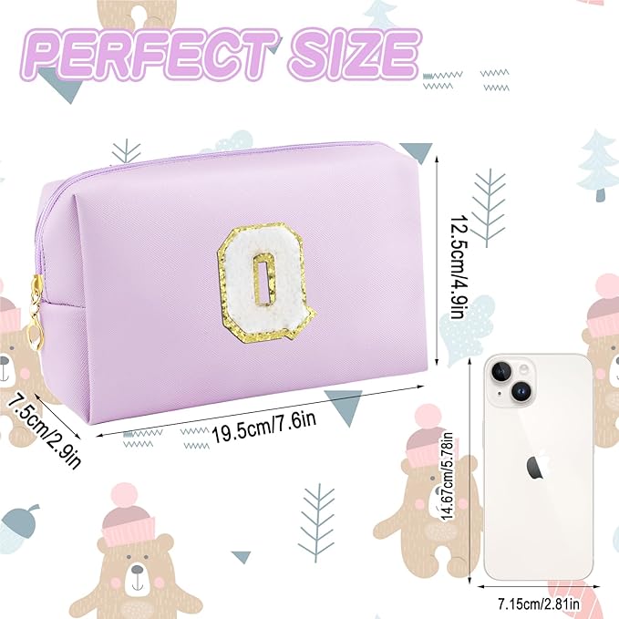 Gifts for Girls Initial Makeup Bag Personalized Cosmetic Bag with Zipper Cute Travel Toiletry Bag Waterproof PU Preppy Makeup Pouch Birthday Gift for Teen Girls Women(Purple Q)