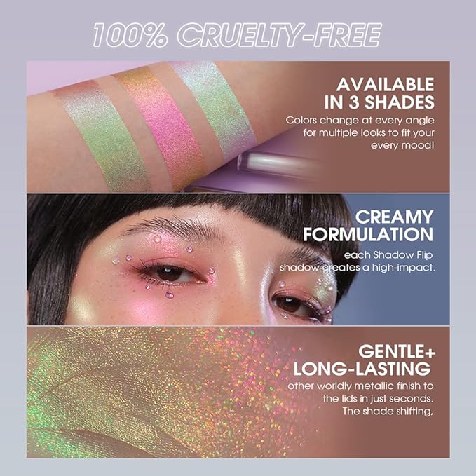 Jolilab Metallic Liquid Chameleon Eyeshadow, Multi-Dimensional Eye Looks, Long-lasting Holographic Glitter Multichrome Eyeshadows Makeup (#Peacock+#GX002)