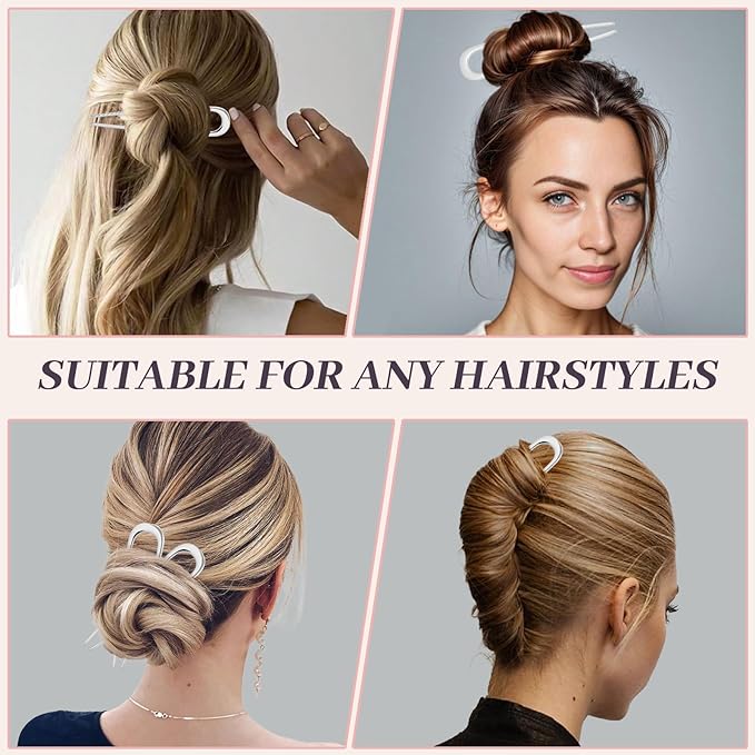 2PCS 5.5Inch French Hair Pins Large U-Shaped Pins for Women and Girls Fashion Metal Hair Pin French Twist Hair Pins for Buns, Updos,Stylish and Functional(set3-silver)