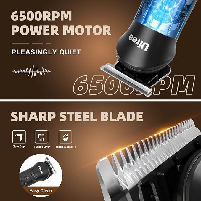Ufree Beard Trimmer for Men, Electric Razor Shavers, Cordless Hair Clippers, 7 in 1 Beard Grooming Kit for Mustache, Body, Nose and Facial, Gifts for Men