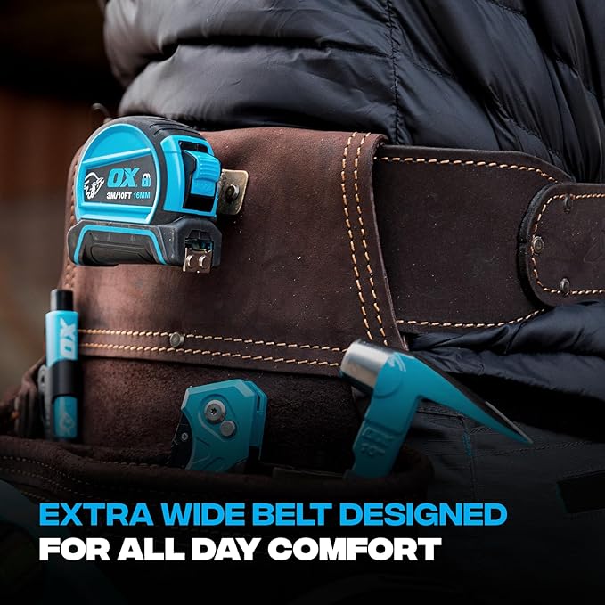 Ox Pro Construction Tool Belt - 22-Pocket Leather Tool Belt Pouches - (XL) Belt Made of Oil-Tanned Leather with Double-Stitching and Steel Rivets - OX-P263603