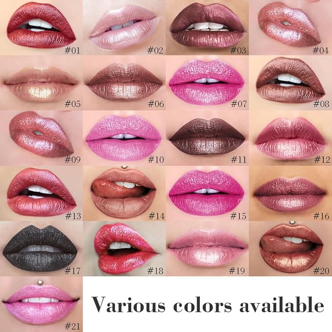 evpct Dark Red Metallic Glitter Lip Liner and Lipstick Combo Lip Gloss Stain Set Makeup for Women Long Lasting Waterproof 24, Wine Red Frosted Metallic Shimmer Glossy Chrome iridescent Liquid Lipstick