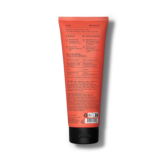 Pure Strength Hair Conditioner, EWG Verified, Infused with Peptides and Biotin, For Fragile and Damaged Hair, Clean Ingredients, Vegan, Vanilla Scent, 8 Fl Oz