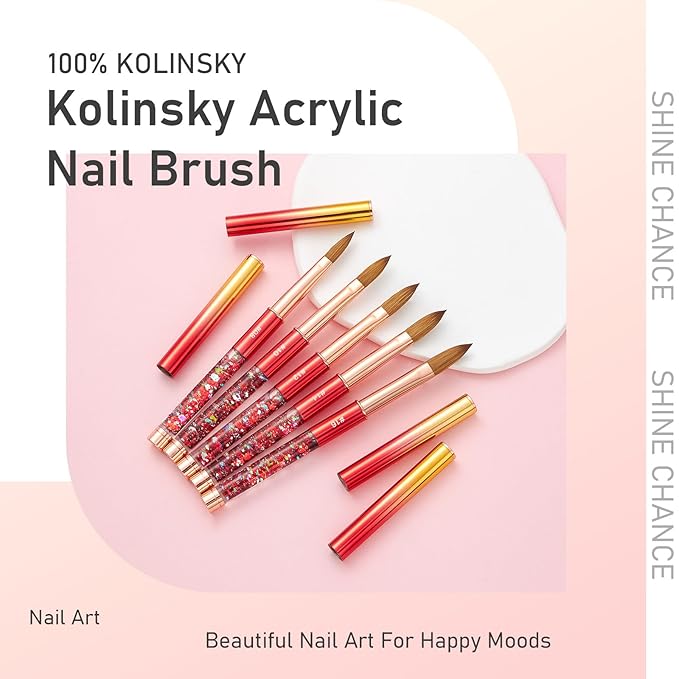 Acrylic Nail Brush Size 14, 100% Real Kolinsky Nail Brush for Acrylic Powder Application, Handmade Women Manicure Nail Extension Tool for Professional DIY Home Salon and Beginner