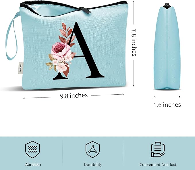 Vavabox A-Z Personalized Makeup Bag, Birthday Gifts for Women Mom, Gifts for Best Friend, Bride Bridesmaid Cosmetic bag (G, Green)