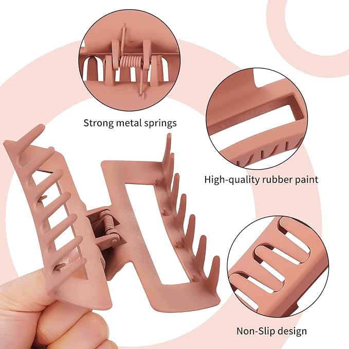 4 Inch Big Hair Claw Clips 6 Pcs Large Claw for Thick Hair Square Hair Clips for Women Rectangle Hair Clips Nonslip Acrylic Banana Jaw Clips Hair Accessories for Girls (Coffee)