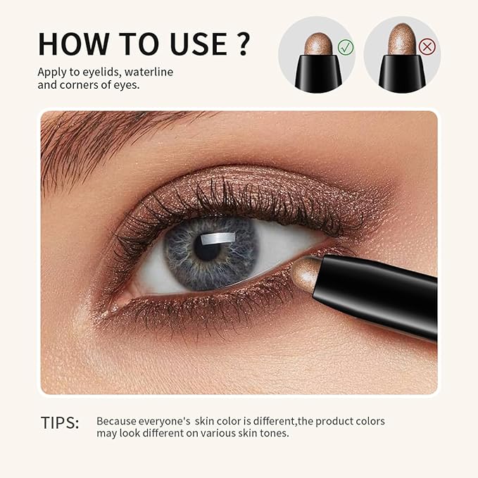 CHIFURE Eyeshadow Stick, Shimmer and Matte Cream Eye Shadow Brightener Sticks Eyeliner Pencil Crayon, Waterproof Long Lasting Eye Highlighter Stick Makeup,0.056 Oz(#6-Oyster)