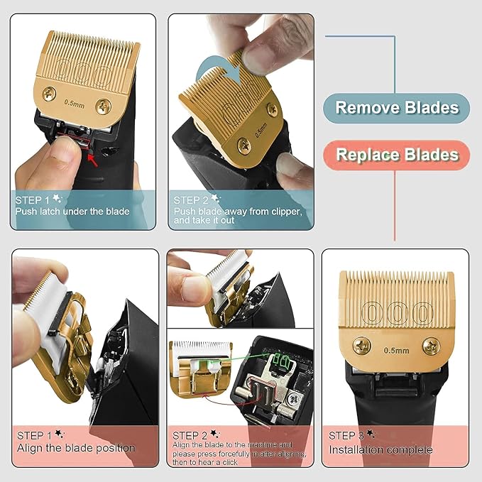 Professional Detachable Replacement Ceramic Blades Set,Cut Length,Compatible with Andis AGC,BDC,BGC,MBG Series/Oster Classic 76/Star-Teq/Power-Teq/A5 Clipper (1.2MM-9.5MM 4PACK) Golden