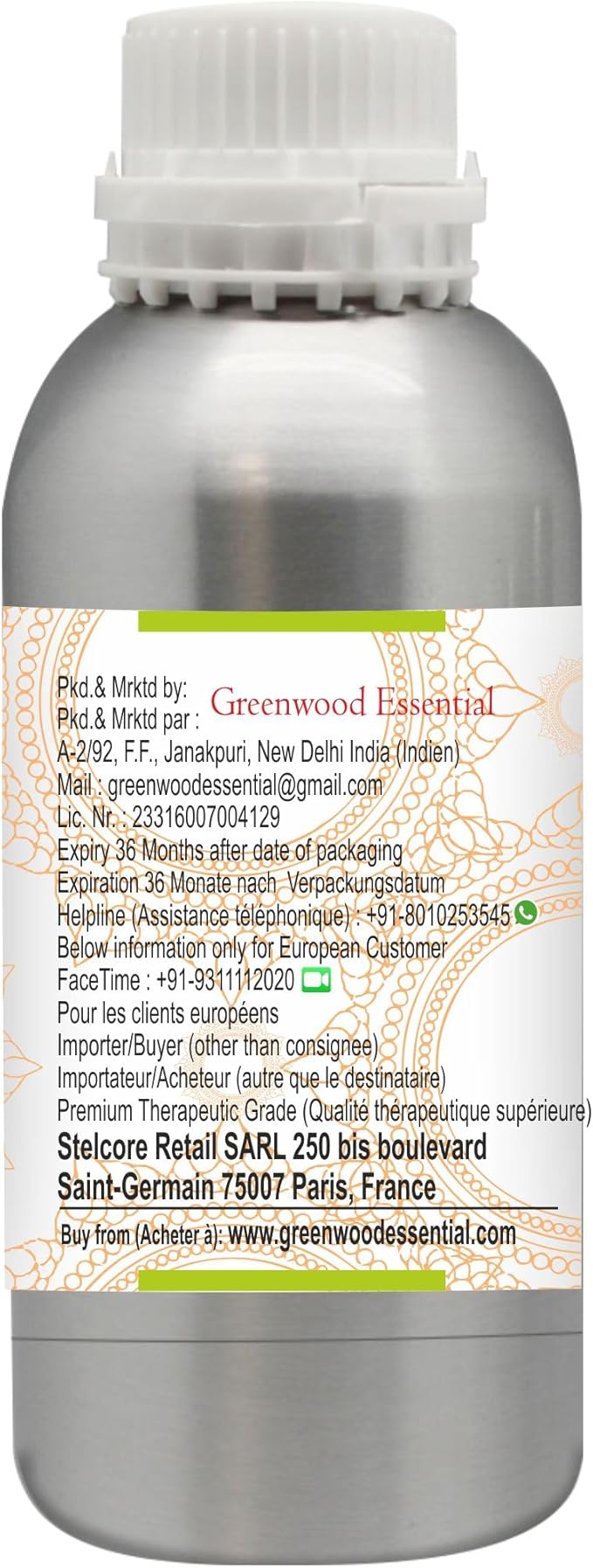 Greenwood Essential Pure Bergamot Essential Oil (Citrus bergamia) Steam Distilled 630ml (21 oz)