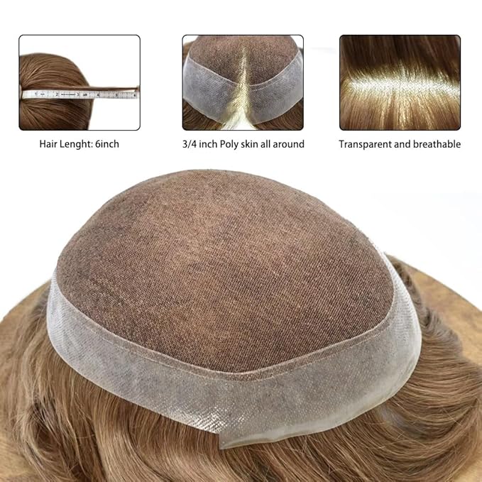 FACE MIRACLE Toupee for Men French Lace Hairpiece Human Hair Replacement System Skin PU Mens Toupee Hair Wigs for Man V-Looped Front Hair Prosthesis 6"X9" #22R