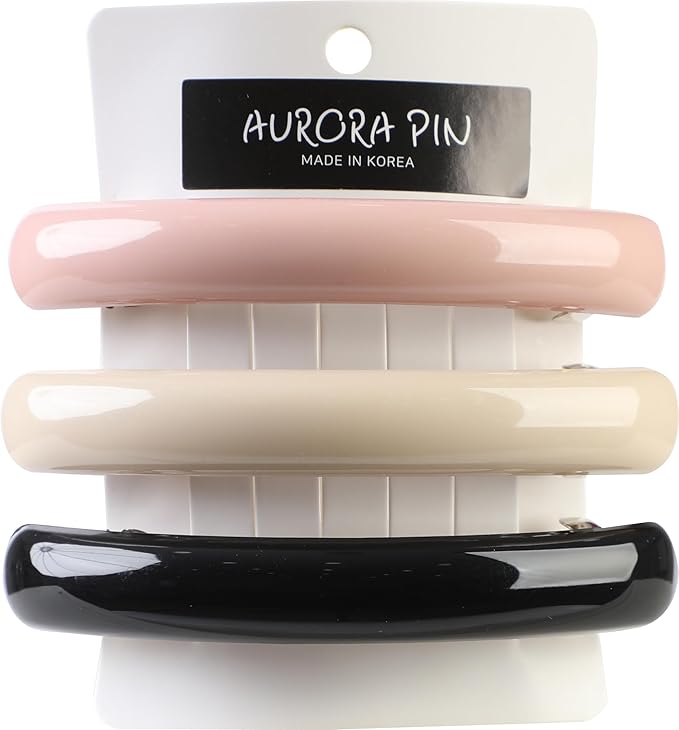 Stylish Tortoise Shell Hair Clip - Autoclasp Barrettes For Styling in an Updo, Bun, Ponytail - Strong Korea Made Accessory for Thick, Medium Volume Hair - Set of 3 Pieces, 3 Colors