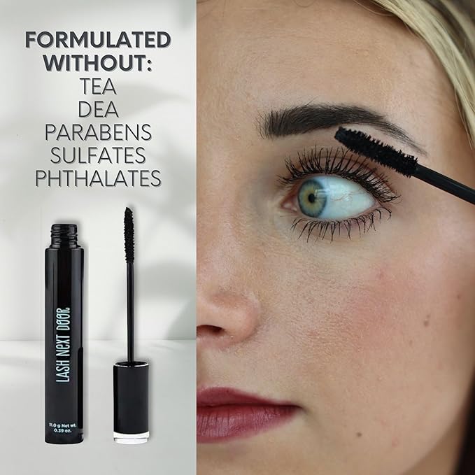 Lash Next Door Water Resistant Mascara Black Volume and Length - No Clump Volumizing Mascara for Thickening and Lengthening - Smudge Proof Lashes by Brooklyn and Bailey (2 Pack)