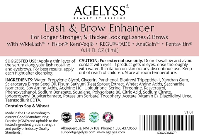 Agelyss Lash & Brow Enhancer - Deep Conditioning - Lash Volume, Brow Boost, Hair Strengthening - Paraben-Free, Cruelty-Free, Vegan - .14 FL OZ - Pack of 6