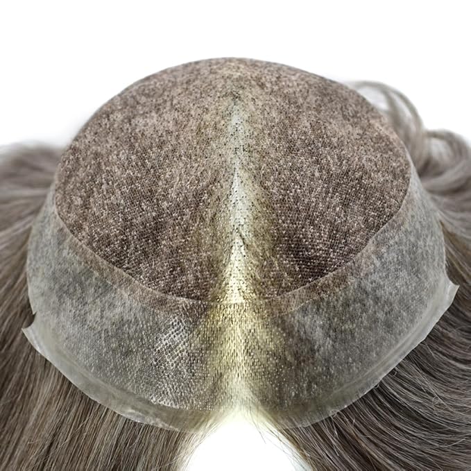 FACE MIRACLE Lace Front Mens Toupee Human Hair System Lace Center Toupee for Men Thin Skin PU Around Hair Replacement System V-Looped Mens Hair Wig 8"X10" #240 2# DARKEST BROWN WITH 40% SYNTHETIC GREY