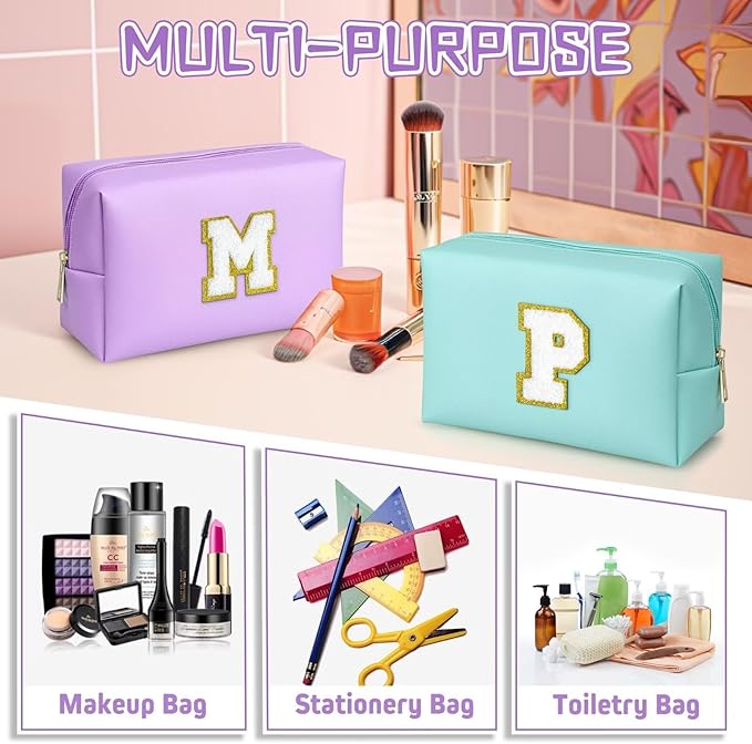 TOPEAST Gifts for Friends Female Mom, Cute Makeup Bag Small Pink Cosmetic Bag Travel Toiletry Bag, Personalized Birthday Gift for Women Girl, Preppy Travel Stuff for Girls (Purple C)