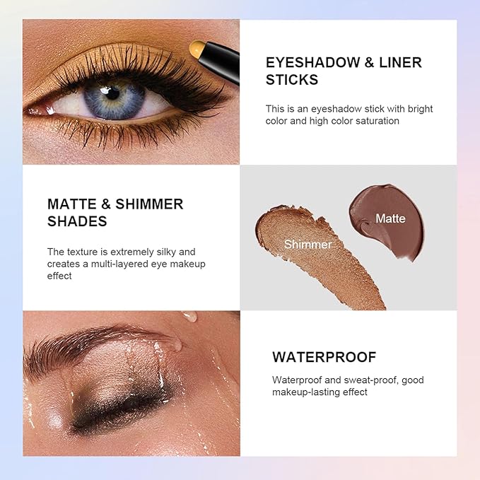 CHIFURE Eyeshadow Stick, Shimmer and Matte Cream Eye Shadow Brightener Sticks Eyeliner Pencil Crayon, Waterproof Long Lasting Eye Highlighter Stick Makeup,0.056 Oz(#4-Bottle Green)