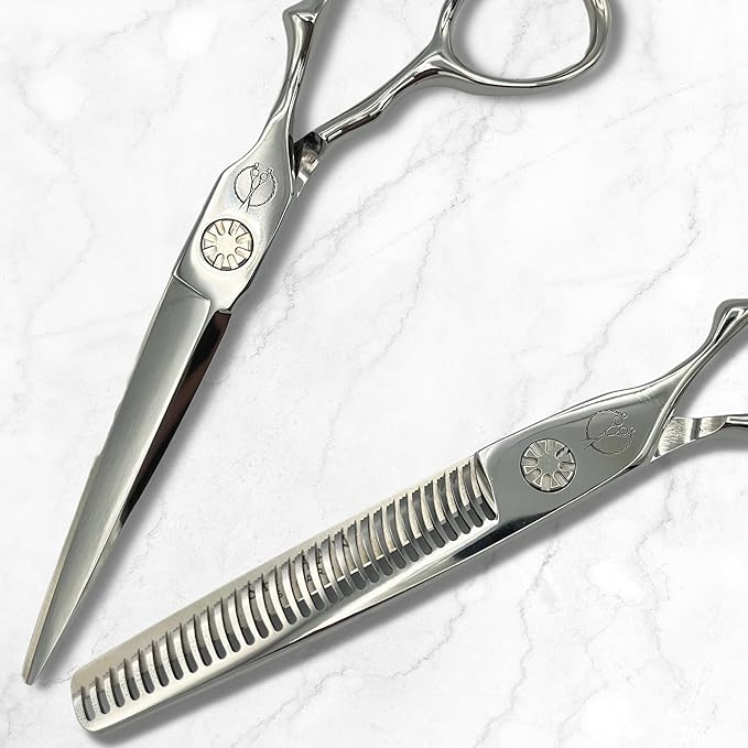Set of Professional Hair Cutting Scissors in VG-10 Japan Steel - Includes Hair Cutting Scissors, Thinning Shears and Leather Case - Heritage for Master Stylists (6.0 Inch)