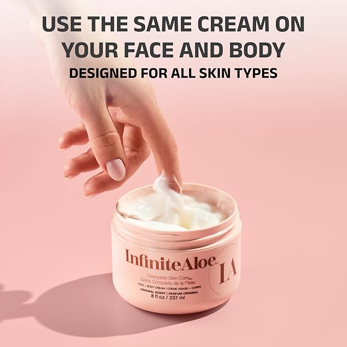 InfiniteAloe Complete Skin Care, Aloe Vera Powered Face and Body Cream for All Skin Types, Dry Skin Everyday Hero, Original Scent - 2 Large Jar 8 oz & 2 Travel Jar 0.5 oz