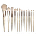 BRUSH ARTIST 13 PCs Premium Synthetic Champagne Makeup Brush Set with Cotton Cosmetic Bag, Foundation Sponge, Face Powder Brush, Contour Brush, Blush Brush, Eyeshadow Brush, Concealer Brush
