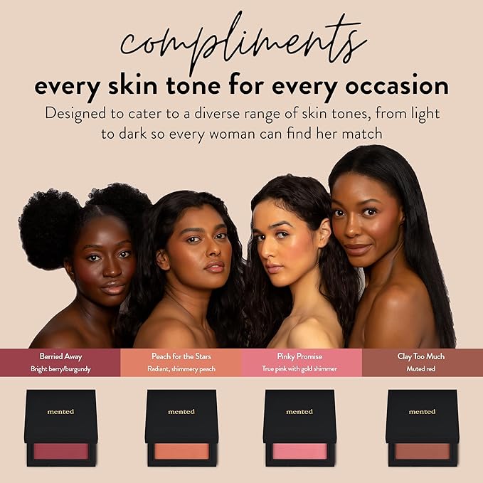 Mented Cosmetics Made in Italy, Cruelty Free Makeup, Vegan, Paraben Free, Shimmer Cheek Blush Palette for Face, Powder Face Blush for Women with Vitamin E, 0.2oz/7g, Clay too Much
