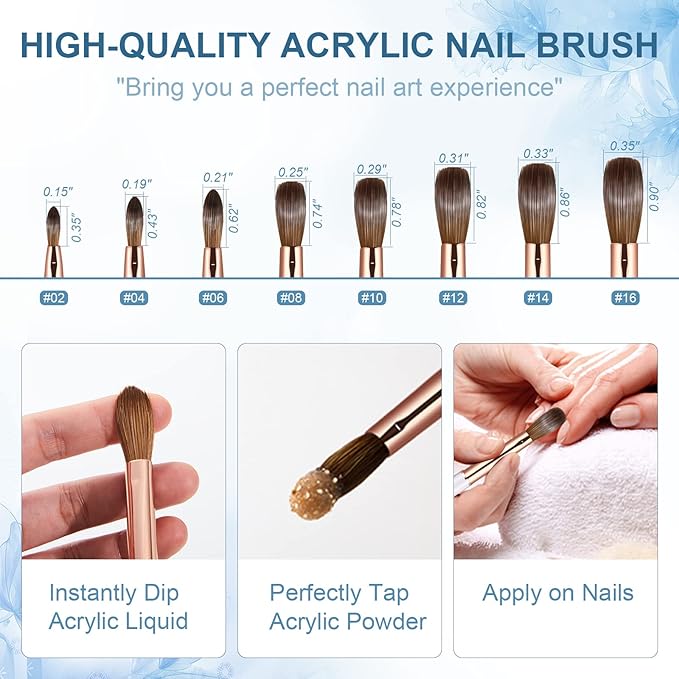 Acrylic Nail Brush Size 14, 100% Real Kolinsky Art Nail Brush for Acrylic Powder Application, Handmade Women Manicure Nail Extension Tool for Professional DIY Home Salon and Beginners