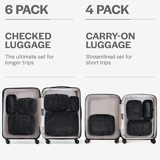 Aerotrunk Compression Packing Cubes for Travel - Luggage Organizer Bags - Double Zipper Packing Cubes for Suitcases (4-Pack, Black)