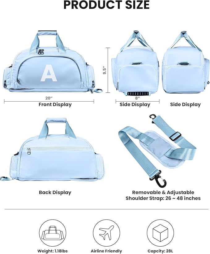 Carry on Travel Duffel, Initial Gym Bags with Shoe Compartment, Dance Bag for Girls, Monogram Kid Overnight Bags, Trendy Duffle Tote-Perfect for Ballet Sport Gymnastics Cheer (Letter V)