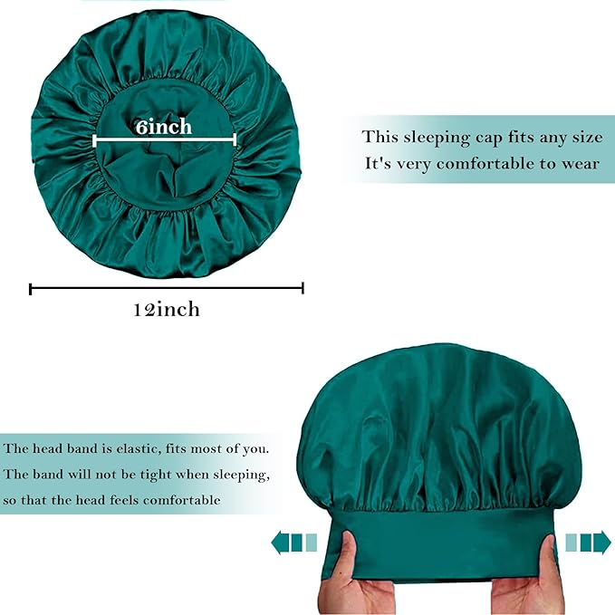 4Pcs Silk Hair Bonnets for Sleeping - Elastic Wide Band Satin Hair Wrap for Sleeping Black Women Men,Bonnets for Curly Hair,Silk Sleep Cap (Black & Blue & Pink & Khaki)