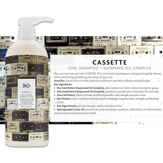 R+Co Cassette Curl Shampoo & Conditioner Set + Superseed Oil Complex + Deluxe Sample (0.5oz) | Defines Curls, Tames Frizz & Adds Shine | Vegan + Cruelty-Free | 33.8oz (Pack of 2)
