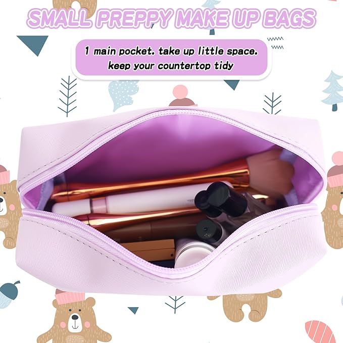Gifts for Girls Initial Makeup Bag Personalized Cosmetic Bag with Zipper Cute Travel Toiletry Bag Waterproof PU Preppy Makeup Pouch Birthday Gift for Teen Girls Women(Purple F)