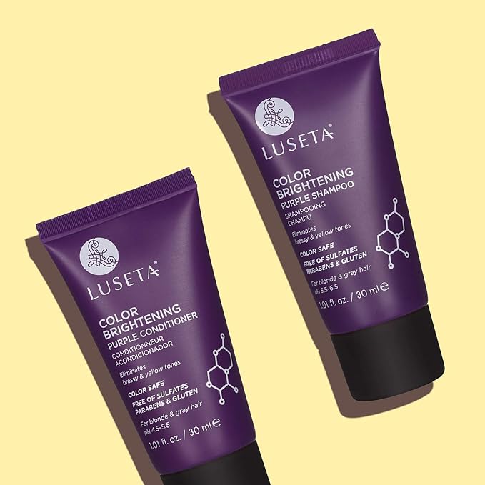Luseta Color Brightening Purple Shampoo and Conditioner Travel Kit for Blonde and Gray Hair -Infused with Cocos Nucifera Oil to Help Nourish, Moisturize and Condition Hair, 2x1.01oz