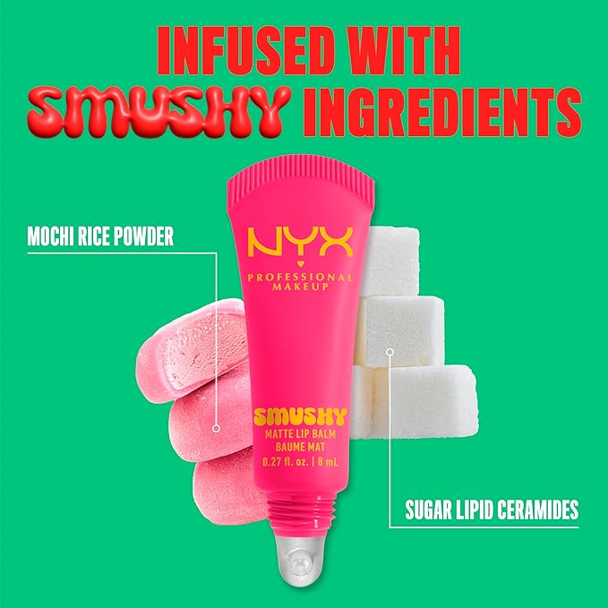 NYX PROFESSIONAL MAKEUP Smushy Matte Lip Balm, Tinted Lip Moisturizer with Soft, Matte Finish - Sweet Smack (Mid-Tone Pink)