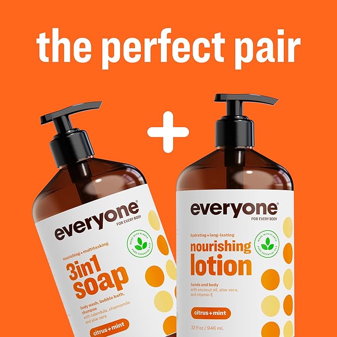 Everyone 2-in-1 Lotion for Hands/Body, 8 ounce (Pack of 2) Citrus and Mint made with Essential Oils for Men and Women