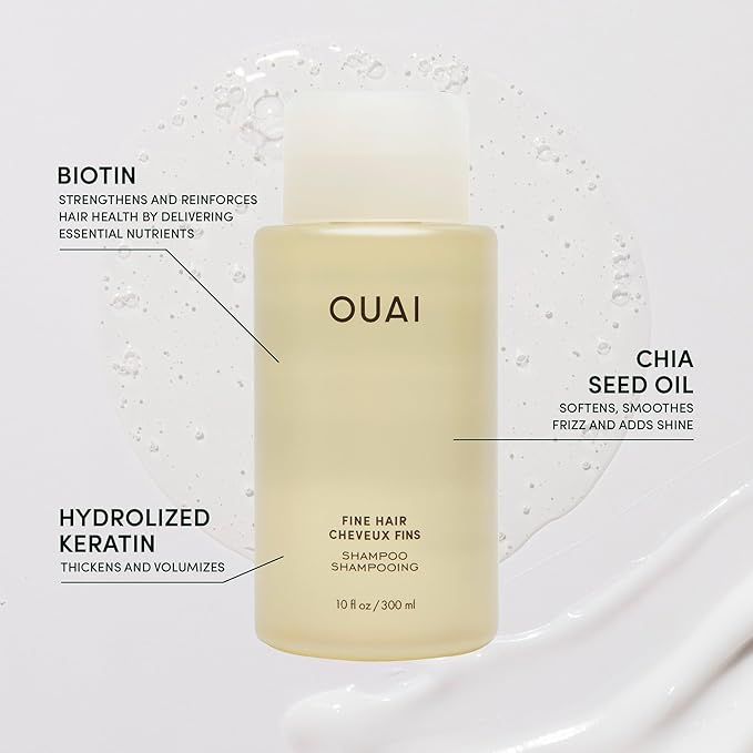 OUAI Fine Hair Shampoo, Conditioner, and Treatment Masque Set - Volumizing, Strengthening, Repairing - 3 Count (10oz Shampoo, 10oz Conditioner, 8oz Masque)