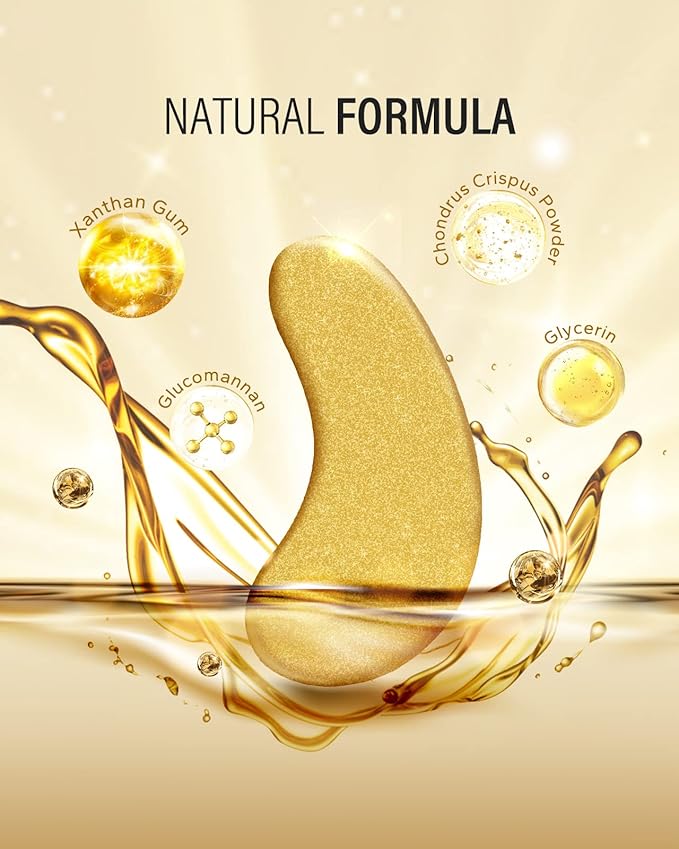 24k Gold Under Eye Patches (30 Pairs), Eye Mask, Collagen Skin Care Products, Eye Patches for Puffy Eyes, Eye Masks for Dark Circles and Puffiness.