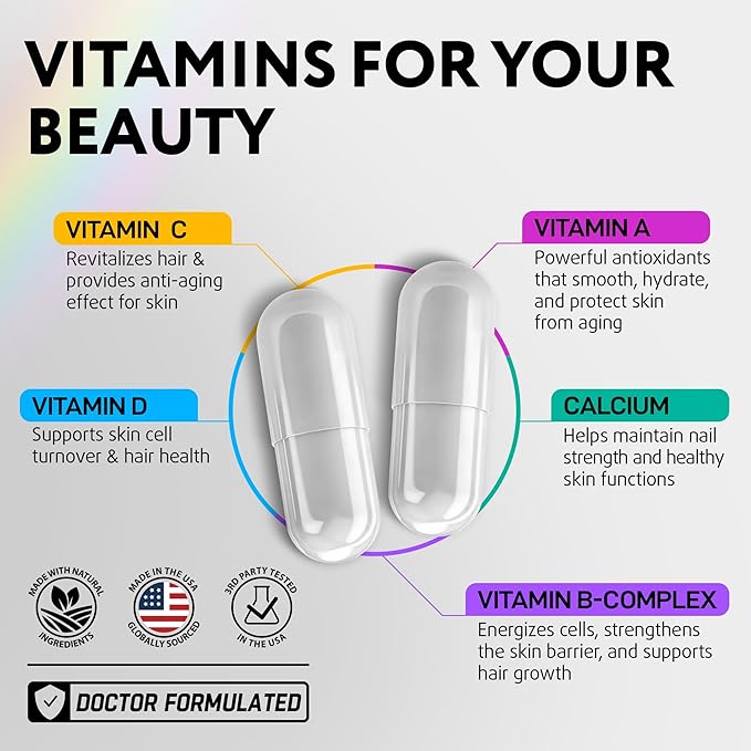 Biotin Collagen Keratin Supplement - Hair Growth Vitamins for Women & Men - 10000mcg Biotin with Hyaluronic Acid & B Complex - Healthy Hair Loss Support - Skin and Nails Care - 60 Capsules