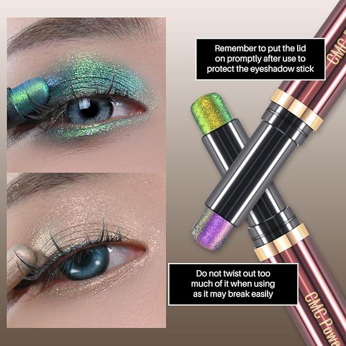CHARMACY Duochrome Glitter Eyeshadow Stick, Chameleon Metallic Shimmer Smoky Eye Shadow, Long-Lasting Water-Resistant Formula, High Pigmented, Built-in Smudger #03