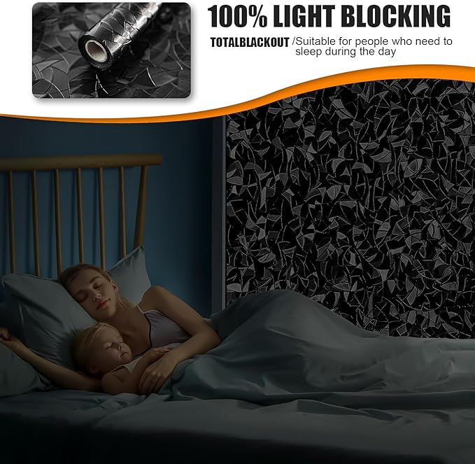 QHY Sunshine Total Blackout Window Film Privacy， Frosted Glass Window Film，Black Window Tint， No Glue， Detachable, no Marks, Suitable for Repeated use (Black Rainbow, 35.4 in X 78.7 in)