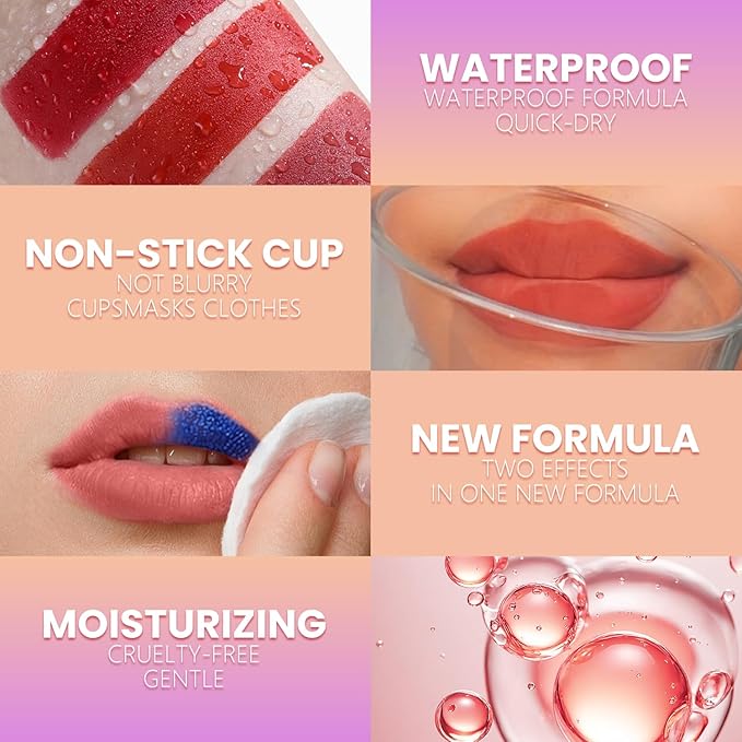 Jolilab Lip Stain Masque,Wipe Off Lip Tint,Waterproof,Transfer proof,Highly Pigmented,Ultra Long Lasting Lip Stain Peel off Makeup With Matte finish for All-day Wear.(#01+#02)
