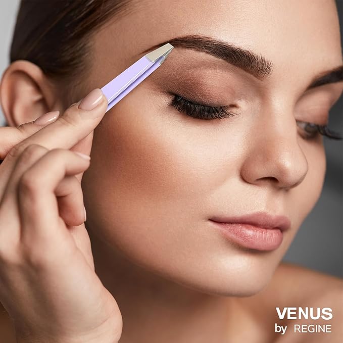 Venus by Regine Slant Tweezers - Handmade Precision Tool for Women & Men, 25-Degree Angle for Shaping Eyebrows & Grooming Facial Contours, Suitable for Eyebrow & Facial Hair Removal (Lavender)