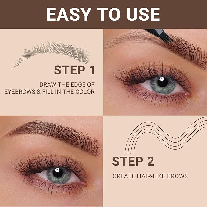 iMethod eyebrow pen - Microblading eyebrow pen, eyebrow pencil with a Micro 4-Fork Tip for Natural Hair-Like Brows, Long-Lasting Eye Brow Pencils for Women, Waterproof, Dark Brown