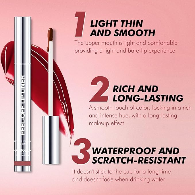 3 Colors Peel Off Lip Liner with Tweezer Kit, Rich Color Matte Finish Lip Tint Stains Makeup Set for Women, Long Lasting, Waterproof, Smudge Proof, For All Skin Types (#3, #6, #7)