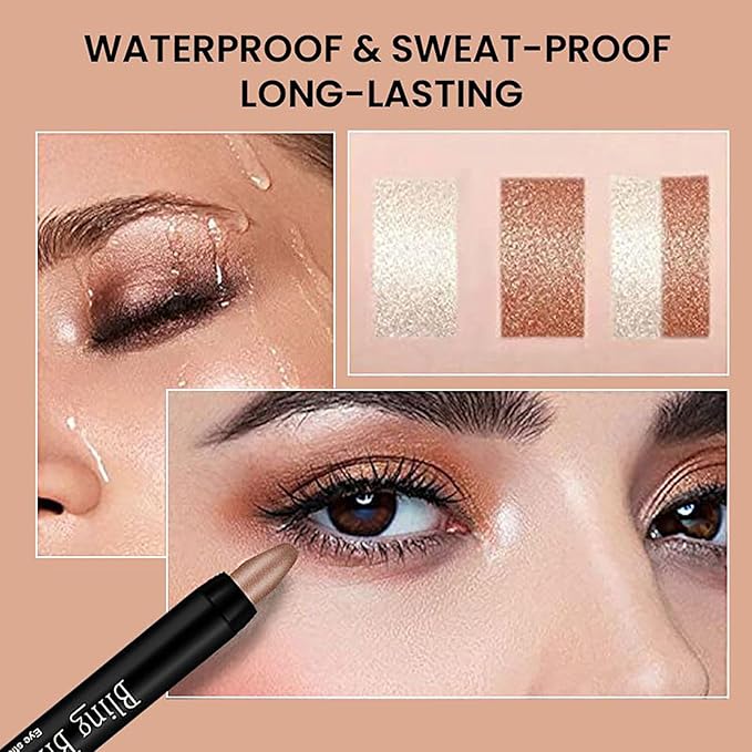 Eyeshadow Shimmer Stick, 16 Color Highlighter Eyeshadows Pencil Waterproof Glitter Eye Shadow Eyeliner Pen, Waterproof Eyeshadows Shimmer Stick Long Lasting Brightener Eyeshadow (08 Purple)